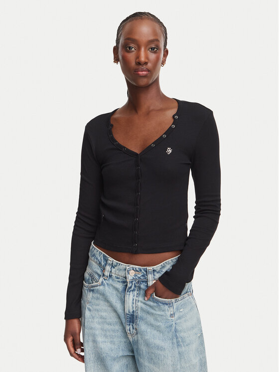 Guess Jeans Bluză W6YP03 K3647 Negru Slim Fit