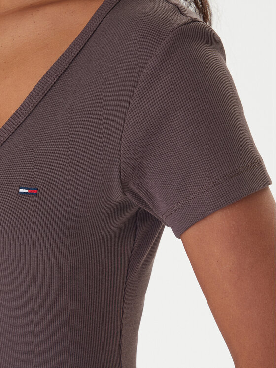 Tommy Jeans Tommy Jeans T-Shirt Essential DW0DW17385 Hnědá Slim Fit