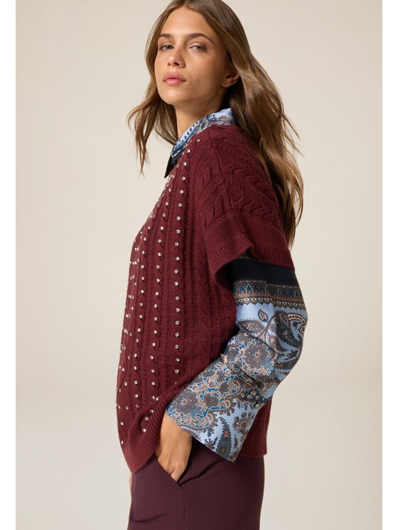 Oltre Oltre Sweter M501E001876N036 Bordowy Baggy Fit