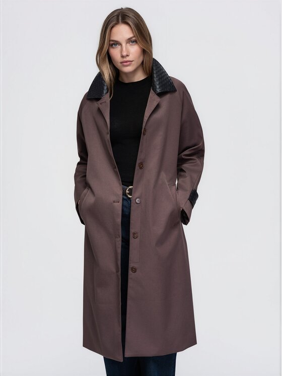 Ombre Ombre Płaszcz przejściowy OW-CT-E0025 Brązowy Regular Fit