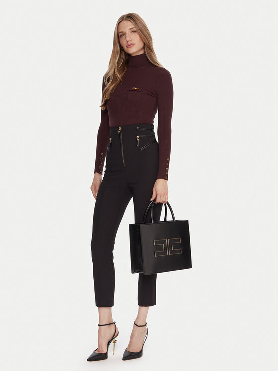 Elisabetta Franchi Elisabetta Franchi Pantaloni di tessuto PA-119-56E2-V440spodnie Nero Regular Fit
