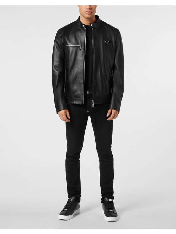 PHILIPP PLEIN PHILIPP PLEIN Kurtka skórzana 27857 Czarny Slim Fit