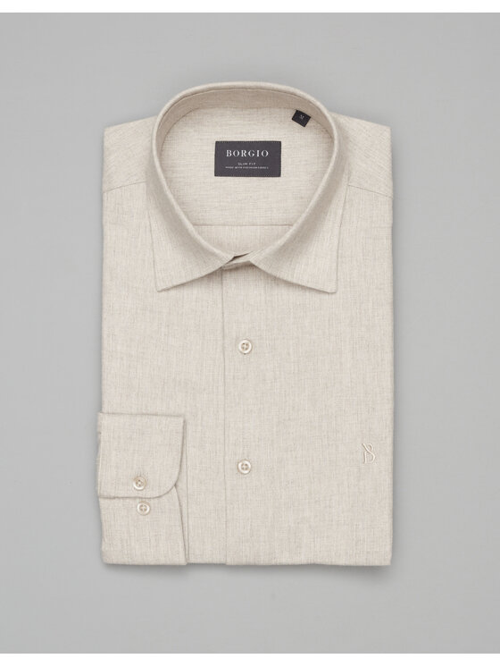 Borgio Borgio Koszula flumeri 00510 Beżowy Slim Fit