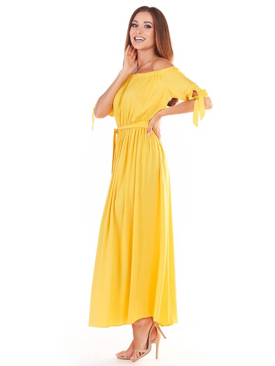 Awama Awama Sukienka letnia A357 Żółty Basic Fit