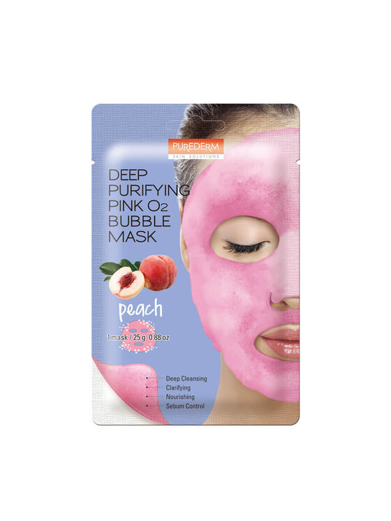 Purederm Purederm Głęboko oczyszczająca różowa maseczka bąbelkująca z brzoskwinią Oczyszczające