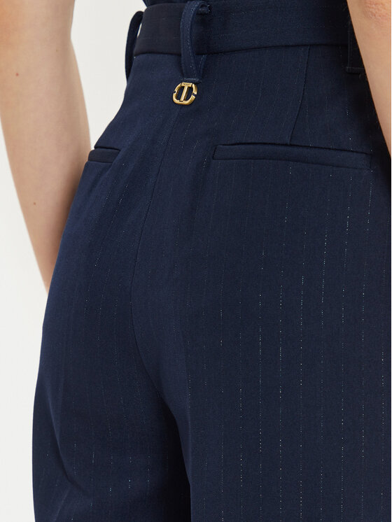 TWINSET TWINSET Kalhoty z materiálu 242TP2151 Tmavomodrá Wide Leg