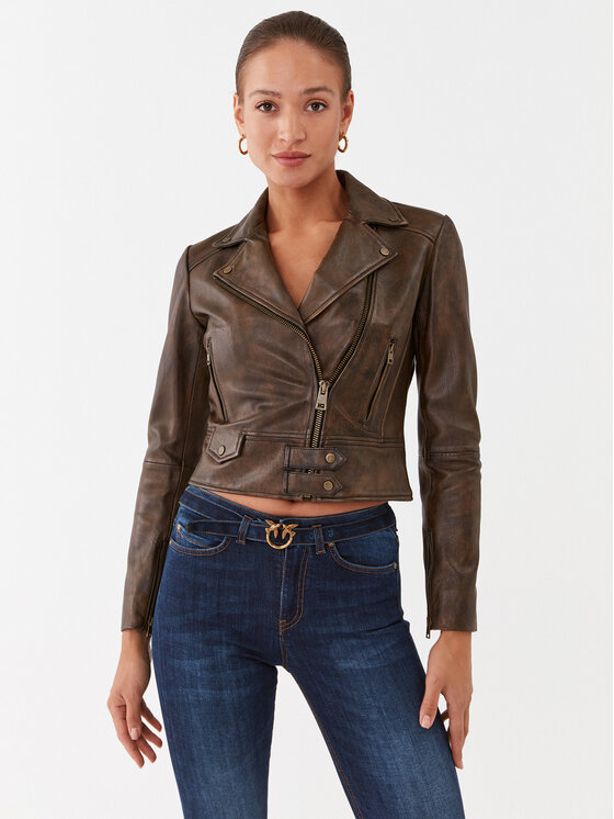 Pinko Geacă de piele Sensibile 100267 A11Z Maro Regular Fit