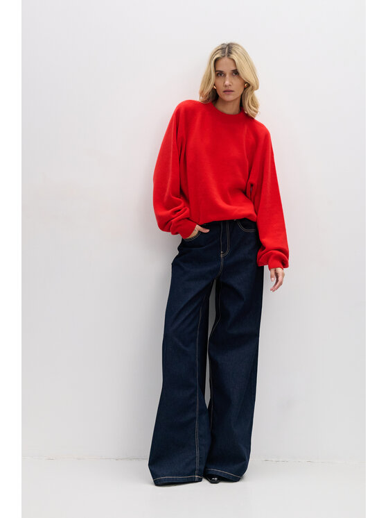 Fobya Fobya Sweter F2082 Czerwony Basic Fit