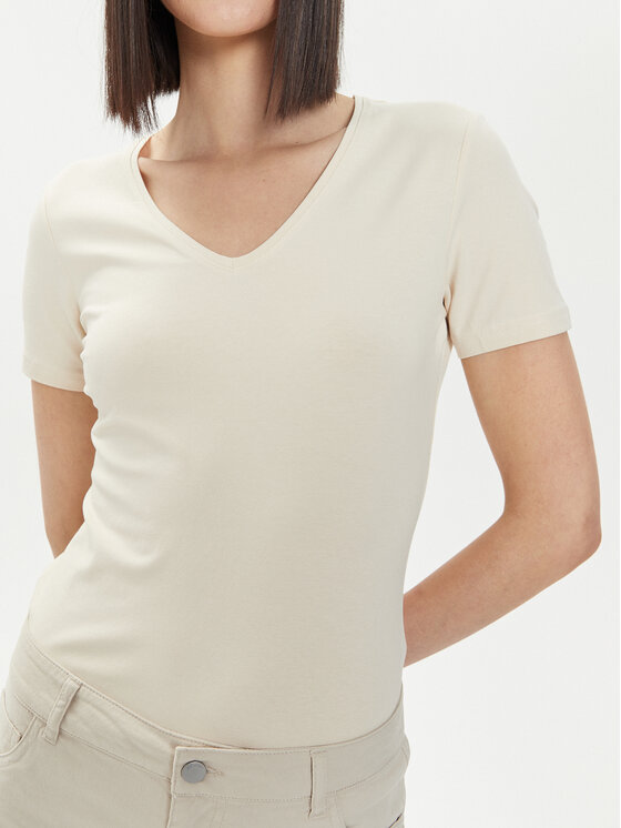 4F 4F Tričko 4FWSS24TTSHF1359 Écru Slim Fit