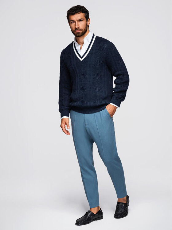 Ombre Ombre Sweter OM-SWSW-0151 Granatowy Regular Fit
