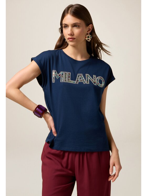 Oltre Oltre T-Shirt G066J004286N034 Niebieski Regular Fit