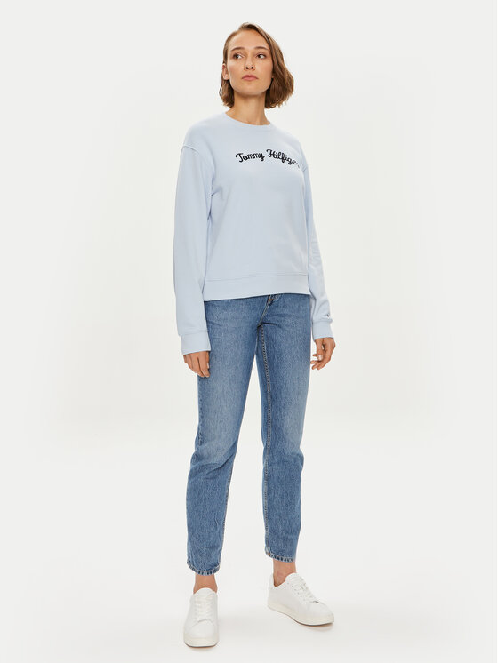 Tommy Hilfiger Tommy Hilfiger Bluză Modern Script WW0WW42615 Albastru celest Regular Fit