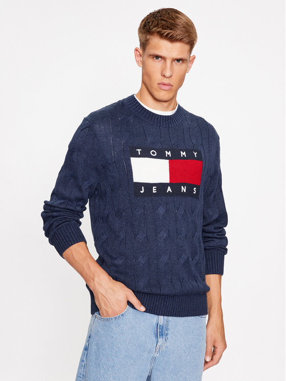 Tommy Jeans Džemperis Flag DM0DM17762 Tumši zils Relaxed Fit