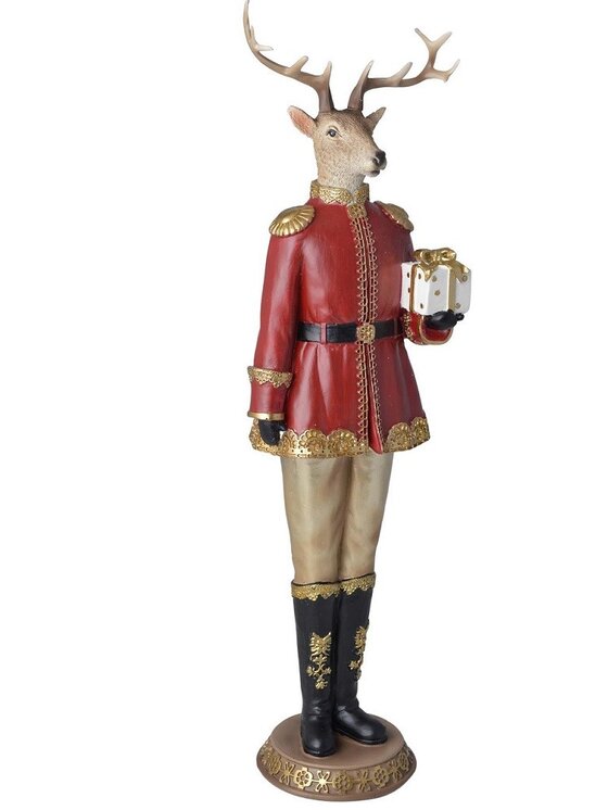 MIAhome MIAhome Figurka renifer w mundurze z prezentem Czerwony