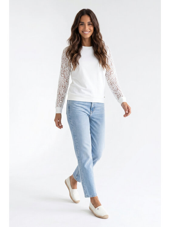 FIGL FIGL Bluzka M1352 Kremowy Regular Fit