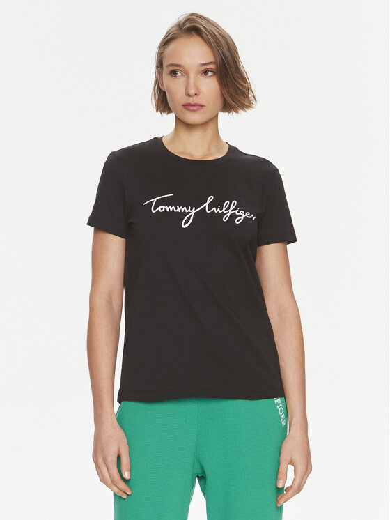 Tommy Hilfiger Tričko Signature WW0WW41674 Čierna Regular Fit