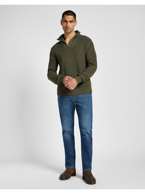 Lee Lee Sweter HALF ZIP KNIT Zielony Regular Fit
