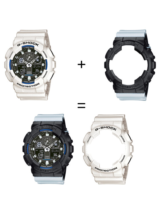 Casio Casio Zegarek SET GA-100B-7AER + BEZEL 10358741 + PASEK 10527469 Biały