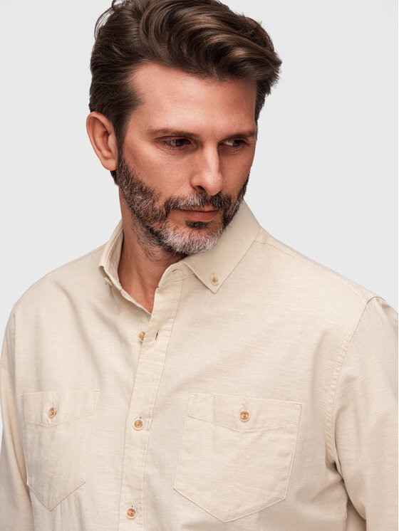 Ombre Ombre Koszula K706 Kremowy Regular Fit