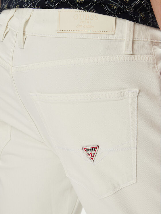 Guess Guess Auduma bikses Angels M4RAN2 WFXVB Balts Slim Fit