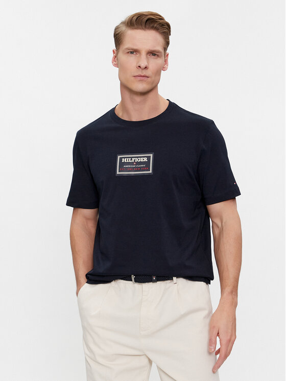 Tommy Hilfiger Tommy Hilfiger Tričko Label Hd Print Tee MW0MW34391 Tmavomodrá Regular Fit