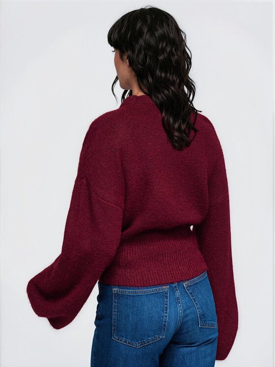 Ombre Ombre Sweter OW-SW-E0062 Bordowy Relaxed Fit
