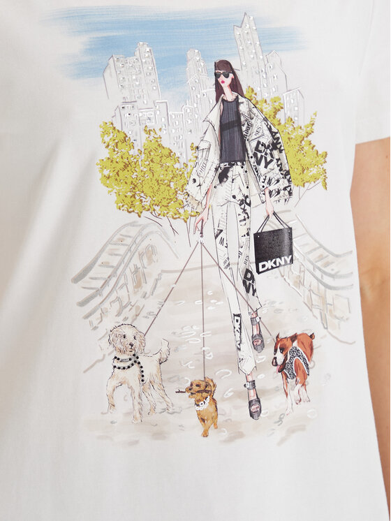 DKNY DKNY Tricou Central Park Conversational P61M0WNA Alb Regular Fit