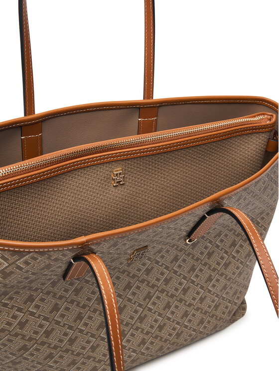 Tommy Hilfiger Tommy Hilfiger Geantă Th Monoplay Leather Tote AW0AW17416 Bej deschis