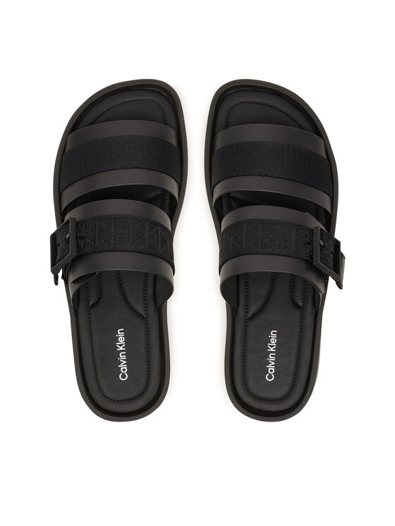 Calvin Klein Calvin Klein Šľapky Ergon Buckle Sandal Wb Lth Aop HM0HM02096 Čierna