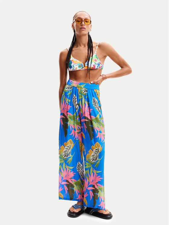 Desigual Desigual Riidest püksid Tropical Party 24SWMW21 Sinine Loose Fit