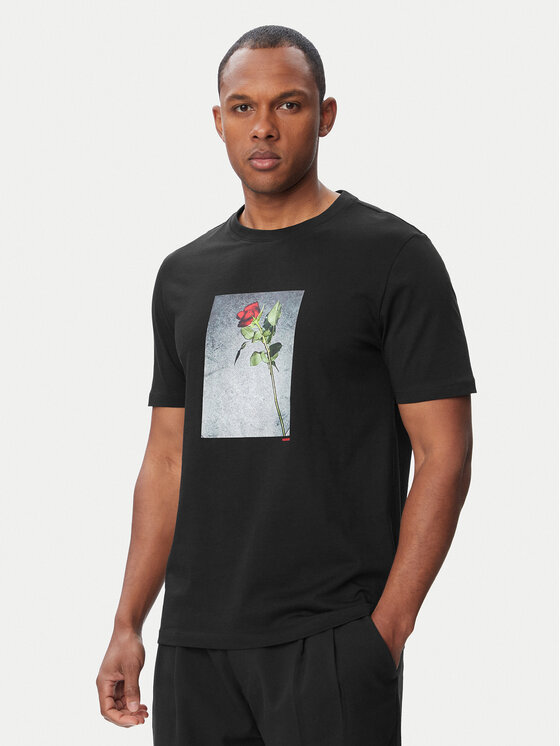 HUGO Tricou Durose 50564130 Negru Regular Fit
