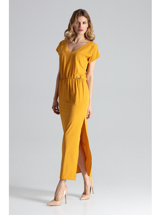 FIGL FIGL Sukienka koktajlowa M668 Żółty Regular Fit
