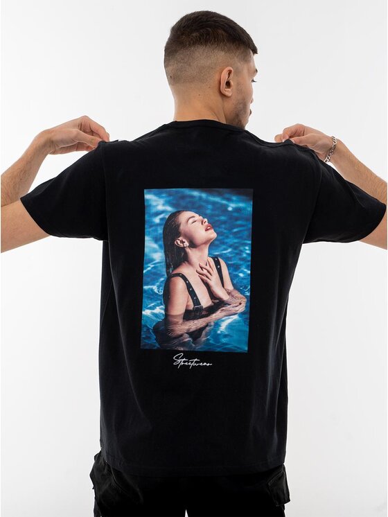 MyStars MyStars T-Shirt Koszulka Z Krótkim Rękawem MyStars Sunbath Czarna basen plaża L Czarny Regular Fit