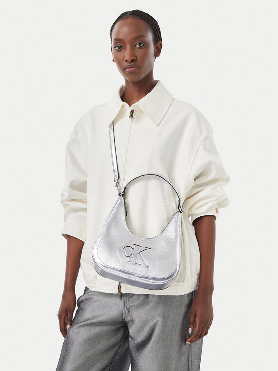 Calvin Klein Calvin Klein Torebka Bold Ck Outline Mtl Shoulder Bag LV04F3897G Srebrny