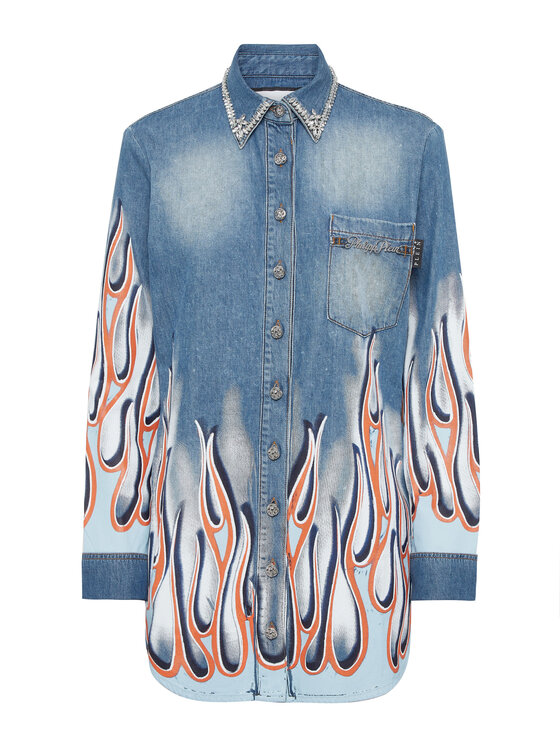 PHILIPP PLEIN PHILIPP PLEIN džínová košile 22717 Světle modrá Fitted Fit
