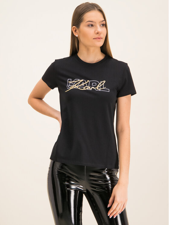 KARL LAGERFELD KARL LAGERFELD T-Shirt Double Logo 96KW1709 Czarny Regular Fit
