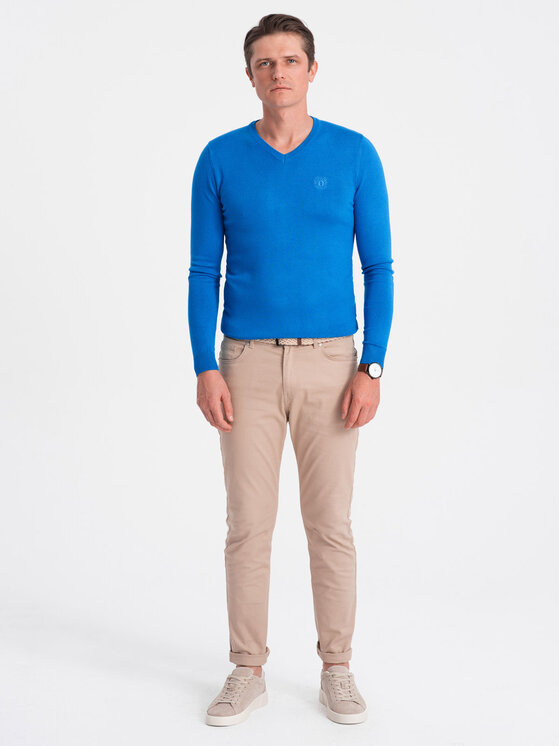 Ombre Ombre Sweter OM-SWBS-0107 Niebieski Regular Fit