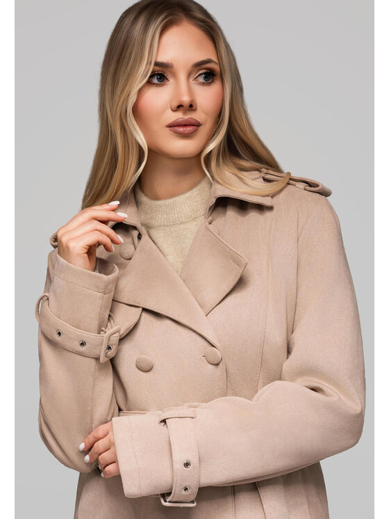 Ombre Ombre Płaszcz OW-COLC-0107 Beżowy Regular Fit