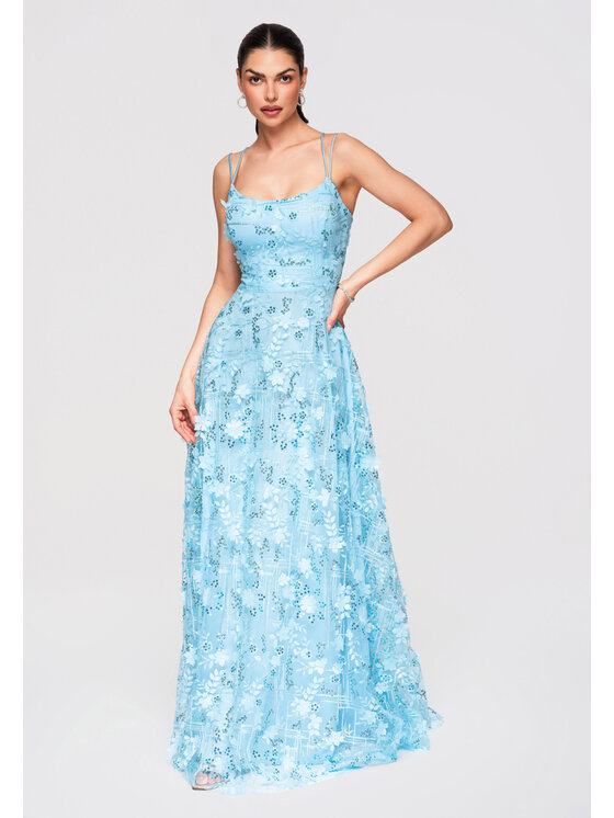 Ombre Ombre Sukienka wieczorowa LA-OM-DLR333 Niebieski Slim Fit