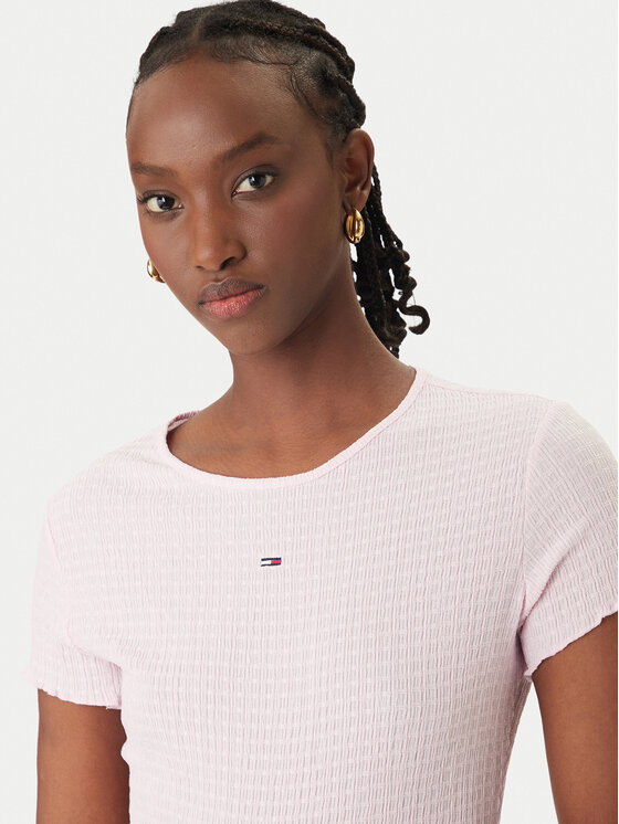 Tommy Jeans Tommy Jeans T-särk Smock Seersucker DW0DW22219 Roosa Slim Fit