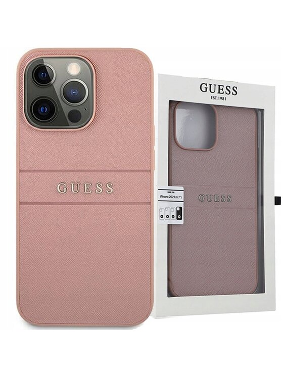 Guess Guess Etui na telefon Saffiano Strap Różowe złocenie