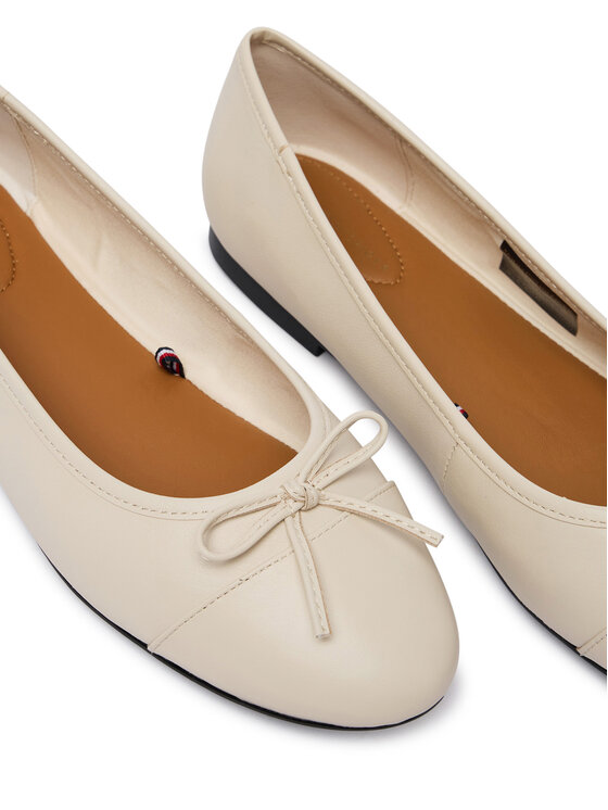 Tommy Hilfiger Tommy Hilfiger Baleriny Hilfiger Smooth Lthr Ballet FW0FW09241 Écru