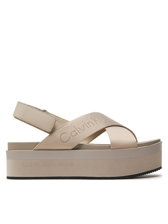 Calvin Klein Jeans Sandali Flatform Sandal Sling In Mr YW0YW01362 Beige, taglia : 39