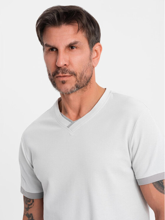 Ombre Ombre T-Shirt OM-TSCT-0198 Szary Regular Fit