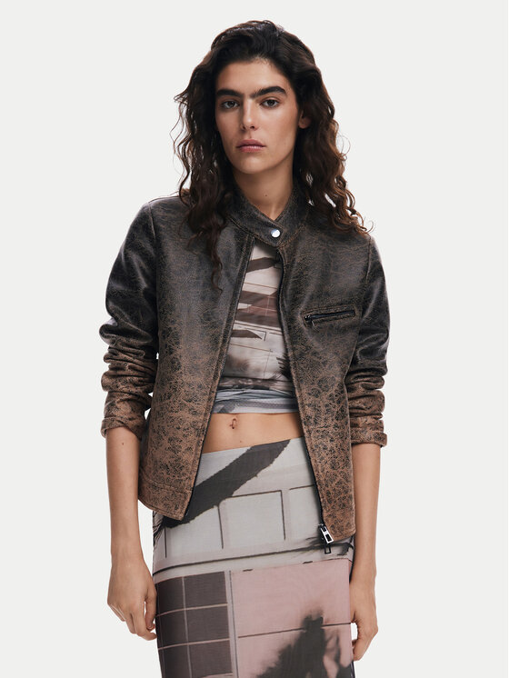 Desigual Desigual Lederjacke 25SWEW44 Braun Regular Fit