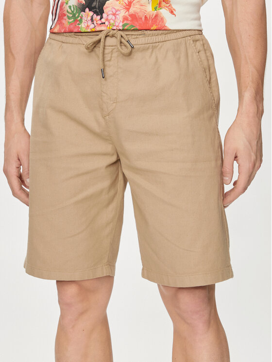 Guess Bavlnené šortky Mick M4GD02 WFBXA Kaki Regular Fit
