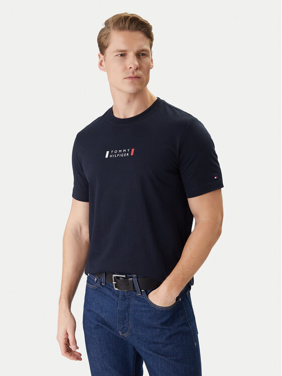 Tommy Hilfiger Tommy Hilfiger T-Shirt Brand Love Small Center Tee MW0MW41453 Tmavomodrá Regular Fit