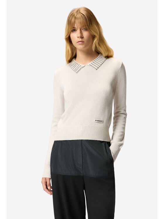 PINKO PINKO Sweter Ventotene maglia con strass Beżowy Regular Fit