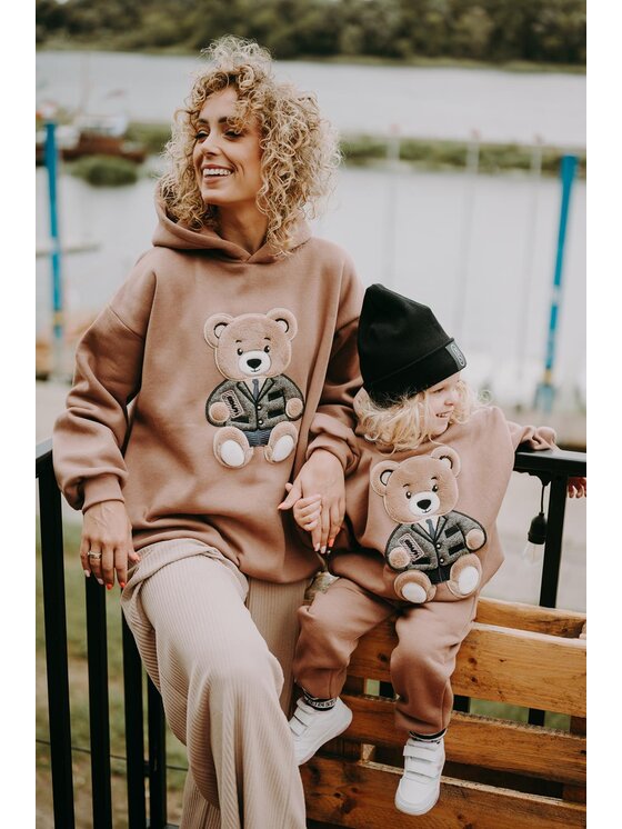 Bejbi Story Bejbi Story Bluza Bluza oversize Harry Teddy dla mamy i taty z kapturem Brązowy Oversize