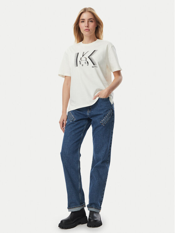 KARL LAGERFELD KARL LAGERFELD T-Shirt B4W17003 Κρεμ Regular Fit